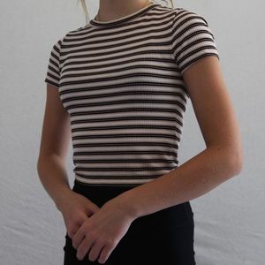 Divided basic pink and black stripe cotton top XS